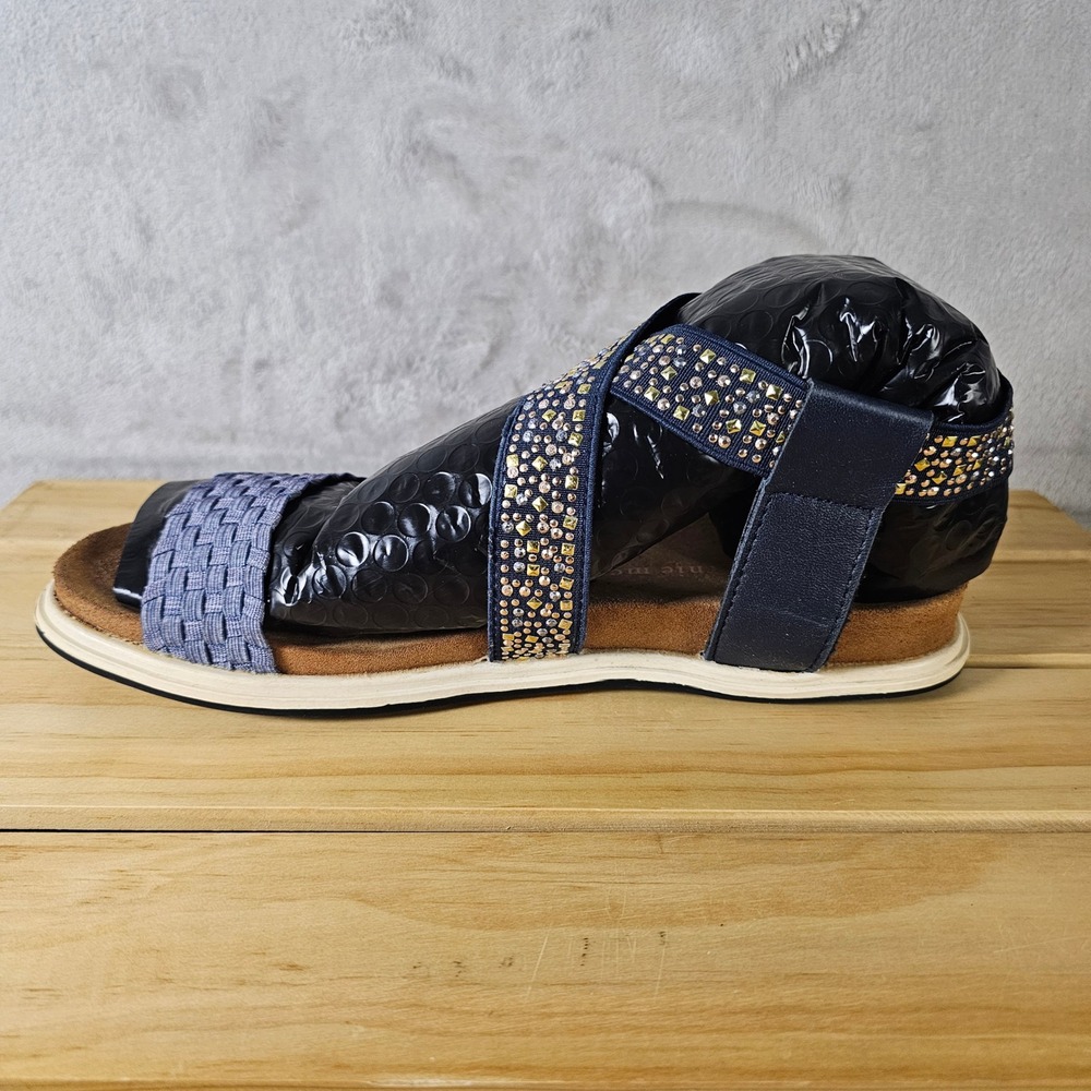 Women's Navy Blue Rhinestone Embellished Flat Sandals Size 40 - Picture 6 of 8